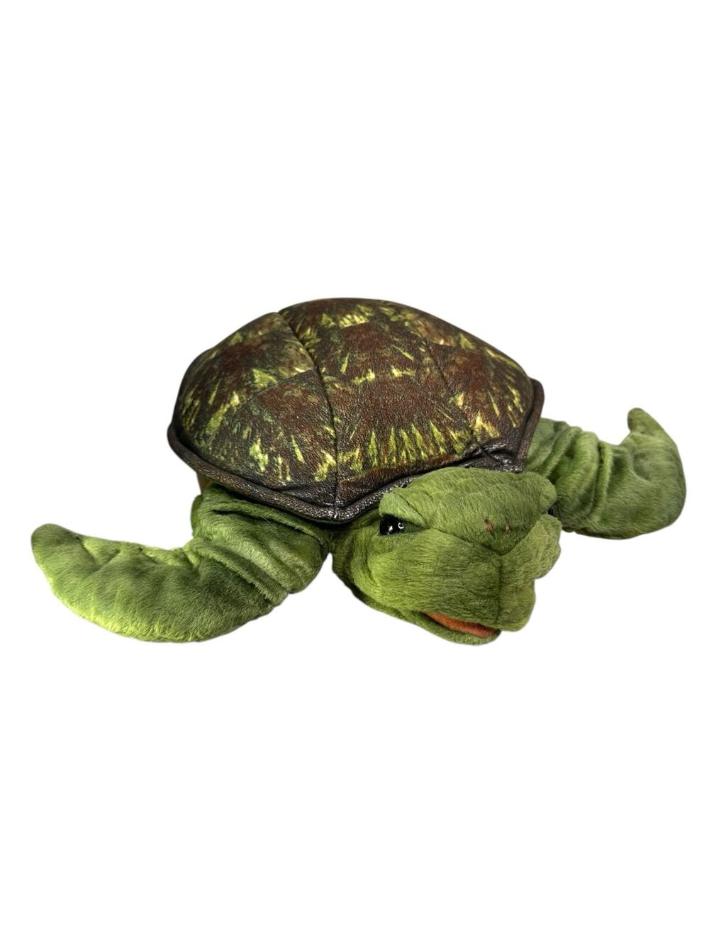 Folkmanis Puppets Sea Turtle Hand Puppet Green Shell 2014 Movable Mouth Flippers